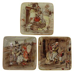 New Hall Hanley Staffordshire Square Pictorial Scene Sauce Plates 4in x 4in VTG